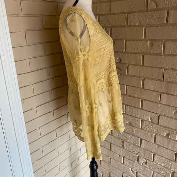 Sundance Buttery Yellow Embroidered Sheer Top Blouse Cottagecore Romantic Small - Picture 4 of 9